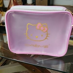 Crème Pink & White Cosmetic Travel Pouch with Gold Zipper and Handle . BRAND NEW